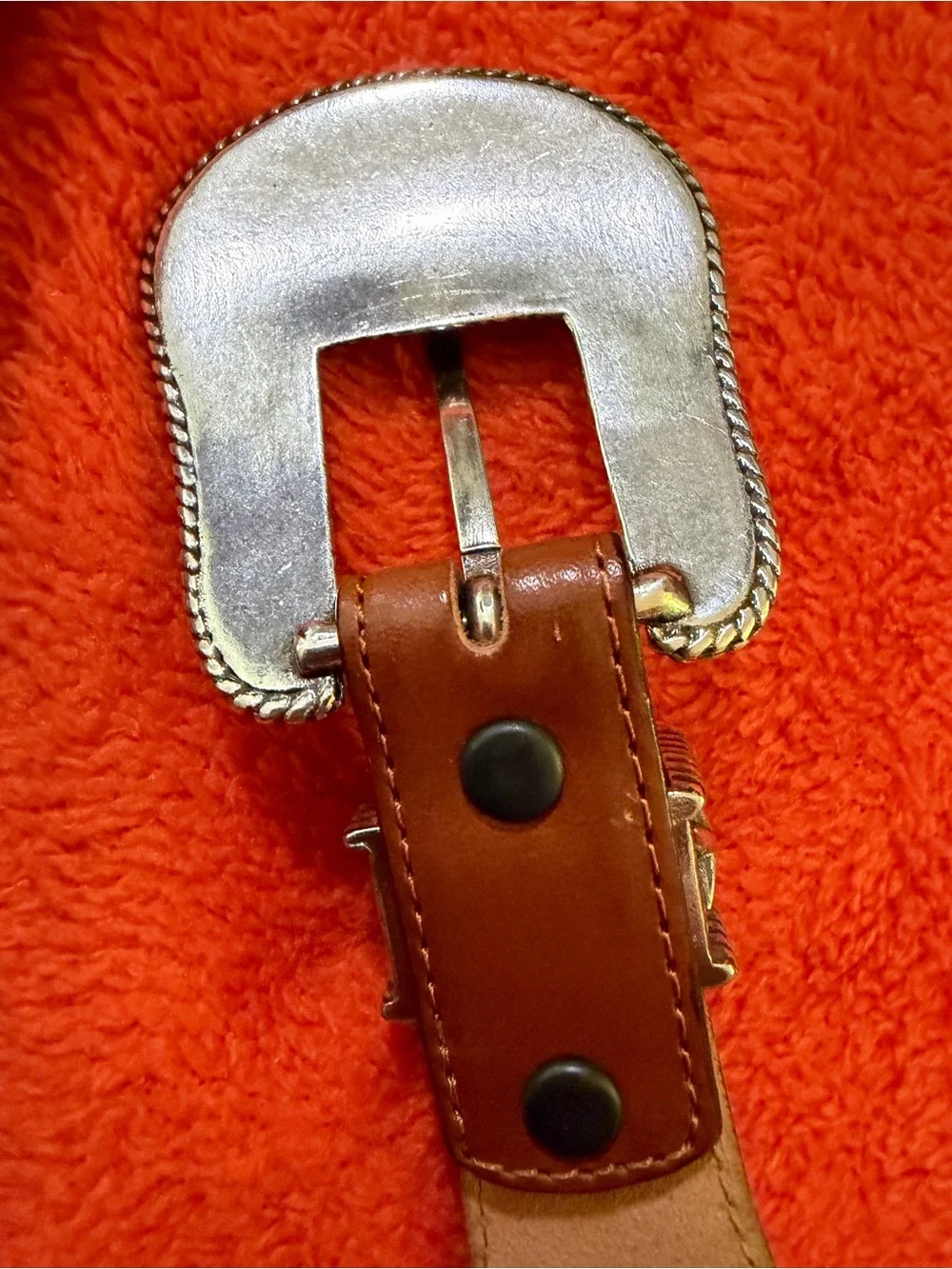 Tony Lama Western Leather Belt Size 42 Tooled Brown Silver Star Buckle EUC